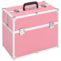 Make-up koffer 38x23x34 cm aluminium roze - thumbnail