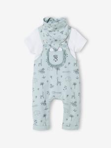 3-delige geboorteset tuinbroek + romper + sjaal blauw