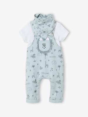 3-delige geboorteset tuinbroek + romper + sjaal blauw