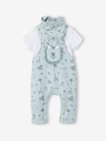 3-delige geboorteset tuinbroek + romper + sjaal blauw