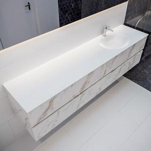 Mondiaz Vica Moon badmeubel wit carrara mat 200 cm 4 lades solid surface enkele spoelbak rechts 1 kraangat