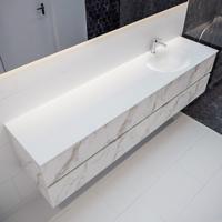 Mondiaz Vica Moon badmeubel wit carrara mat 200 cm 4 lades solid surface enkele spoelbak rechts 1 kraangat - thumbnail