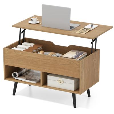 Verstelbare Salontafel met Opklapbaar Tafelblad en 2 Open Planken Salontafel Natuur