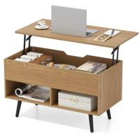 Verstelbare Salontafel met Opklapbaar Tafelblad en 2 Open Planken Salontafel Natuur