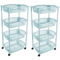 2x stuks keuken opberg trolleys/roltafels met 4 manden 86 cm lichtblauw