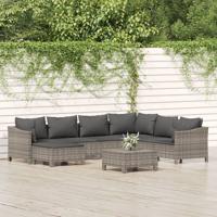 8-delige Loungeset met kussens poly rattan grijs