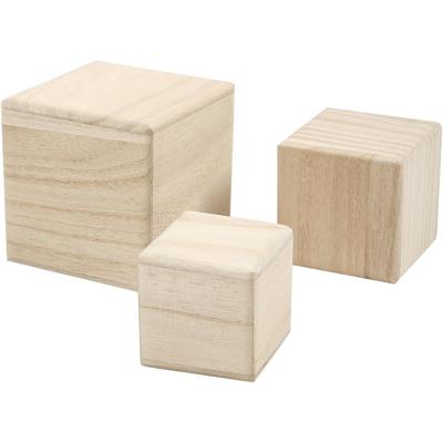 Hobby knutsel kubussen - 3x - hout - decoratie blokken - 5 - 6 - 8 cm
