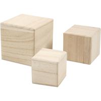Hobby knutsel kubussen - 3x - hout - decoratie blokken - 5 - 6 - 8 cm