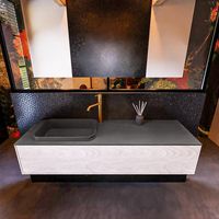 Badkamermeubelset Mondiaz Erin 150 cm met 1 Lade met RIDGE Wastafel Links Dark grey met 1 kraangat Greeploos Mat Underlayment