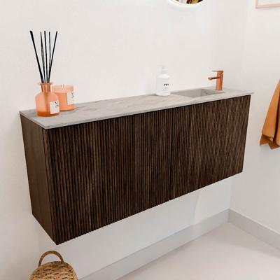 Toiletmeubel Mondiaz Joya Dlux | 100 cm | Meubelkleur Walnut | Faye wastafel Glace Wasbak Rechts | 1 kraangat