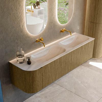 Badmeubel Mondiaz Kurve-Dlux | 165 cm | Meubelkleur Dusk | Wastafelkleur Meli | Solid surface | Dubbel / Rechts spoelbak | Zonder kraangat(en)