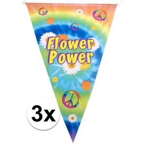 Vlaggenlijn flower power hippie sixties feest decoratie - 3x - 5 meter - thema slingers