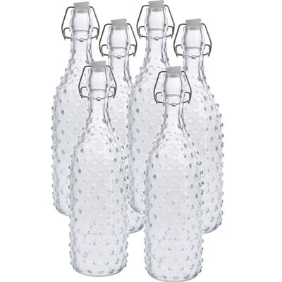 6x Glazen flessen transparant stippen met beugeldop 1000 ml