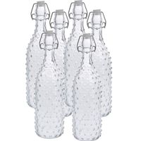 6x Glazen flessen transparant stippen met beugeldop 1000 ml