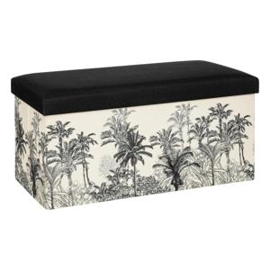 Poef/krukje/hocker Palmtrees - Opvouwbare zit opslag box - creme wit/zwart - 76 x 39 x 39 cm