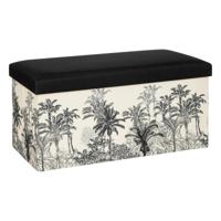 Poef/krukje/hocker Palmtrees - Opvouwbare zit opslag box - creme wit/zwart - 76 x 39 x 39 cm - thumbnail