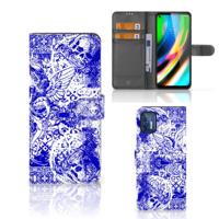 Telefoonhoesje met Naam Motorola Moto G9 Plus Angel Skull Blauw