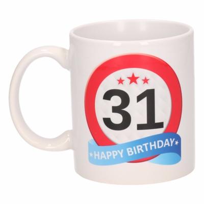 31 jaar Verjaardag koffiemok - cadeau beker - stopbord print - 300 ml - keramiek - wit