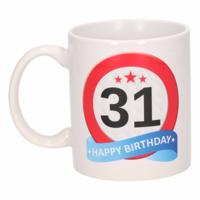 31 jaar Verjaardag koffiemok - cadeau beker - stopbord print - 300 ml - keramiek - wit