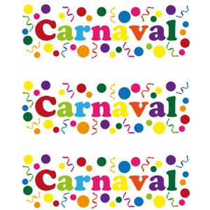 Carnaval/party decoratie raamsticker - 3x - gekleurde letters - versiering - 75 x 25 cm