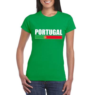 Portugal supporters kleding t-shirt - voor dames - groen - met vlag kleuren print - korte mouwen