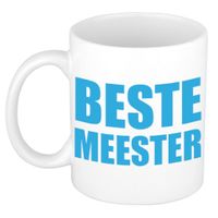 Beste meester cadeau koffiemok / theebeker blauwe blokletters 300 ml