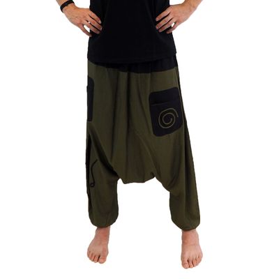 Yogabroek groen heren en dames - eco bamboe aladdinbroek - M