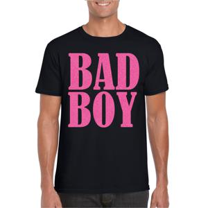 Foute party t-shirt voor heren - Bad Boy - zwart - glitter - carnaval/themafeest