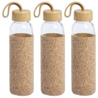 3x Stuks glazen waterfles/drinkfles met kurk bescherm hoes 500 ml