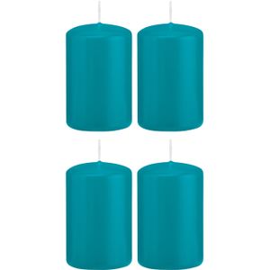 4x Turquoise blauwe cilinderkaarsen/stompkaarsen 5 x 8 cm 18 branduren