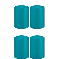 4x Turquoise blauwe cilinderkaarsen/stompkaarsen 5 x 8 cm 18 branduren