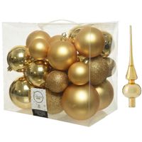 Kerstversiering kunststof kerstballen met piek goud 6-8-10 cm pakket van 27x stuks