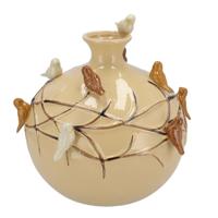 Vaas Spring birds - zandkleurig - keramiek - D18 x H18 cm - bloemenvaas