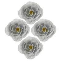 Kerstboomversiering Bloemen - 4x stuks - 12 cm - zilver glitter - op clip - ornament