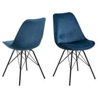 Leen Bakker - Eetkamerstoel Bonn - Fluweel - Donker (2 Stuks) - Metaal/Velvet - Blauw - 54x48.5x85.5 Cm