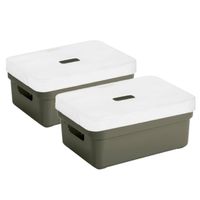 2x stuks opbergboxen/opbergmanden groen van 9 liter kunststof met transparante deksel - Opbergbox - thumbnail