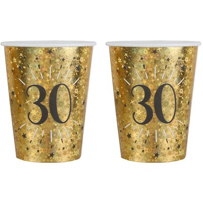 Verjaardag feest bekertjes leeftijd - 20x - 30 jaar - goud - karton - 270 ml