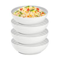 Rond bord/camping - 4x - schaaltjes/diep bord - D19 cm - creme wit - kunststof - onbreekbaar servies