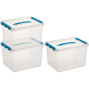 3x sunware q-line opberg box/opbergdoos - 22 liter - 40 x 30 x 26 cm - kunststof - transparant