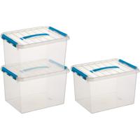 3x sunware q-line opberg box/opbergdoos - 22 liter - 40 x 30 x 26 cm - kunststof - transparant