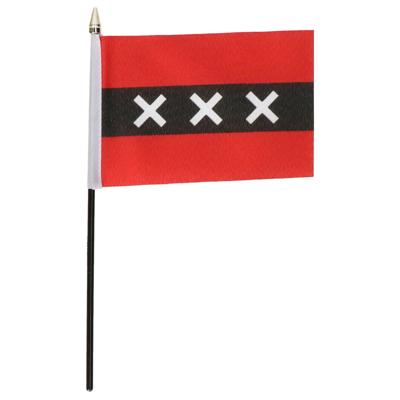 Amsterdam - mini vlaggetje van 10 x 15 cm op stokje - Landen vlag - H27 cm