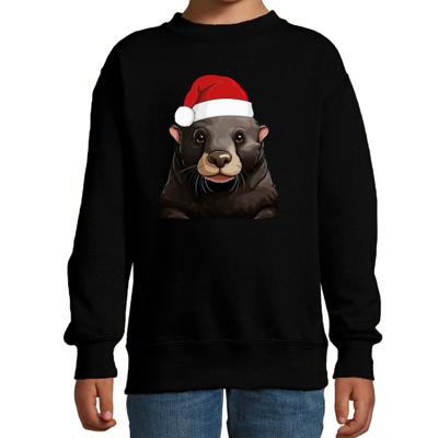 Kersttrui / sweater familie Mol - kinderen - dieren - zwart - kerstmuts - Kerstmis