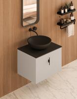 Muebles Costa badmeubel ribbelfront 60cm wit mat met zwart toppaneel en waskom - thumbnail