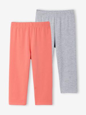 Set van 2 leggings meisje tot halverwege de kuit gemêleerd grijs
