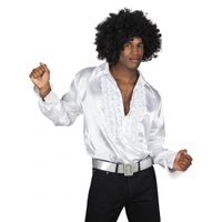 Witte disco overhemden met rouches - thumbnail