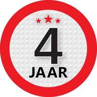 4 jaar leeftijd sticker - rond - Dia 9 cm - 4 jaar verjaardag - jubileum - leeftijd versiering