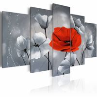 Schilderij - Klaprozen in rood en wit , grijs , 5 luik - thumbnail
