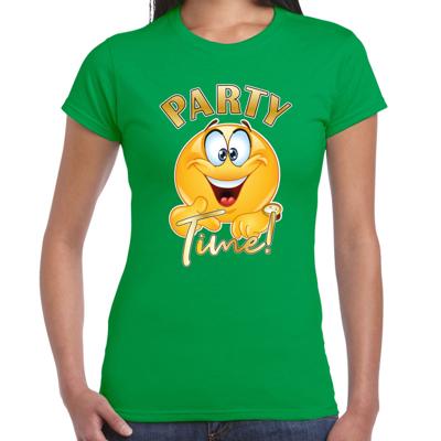 Verkleed t-shirt voor dames - groen - party time emoji - themafeest