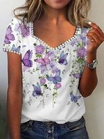 Casual Regular Fit Lace Sweetheart Neckline T-Shirt - thumbnail