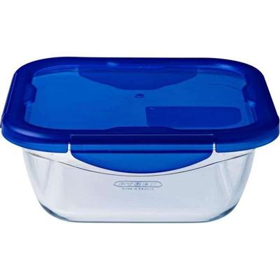PYREX COOK & GO Conservatieschaal vierkant 0,8l 16cm + Blauw deksel
